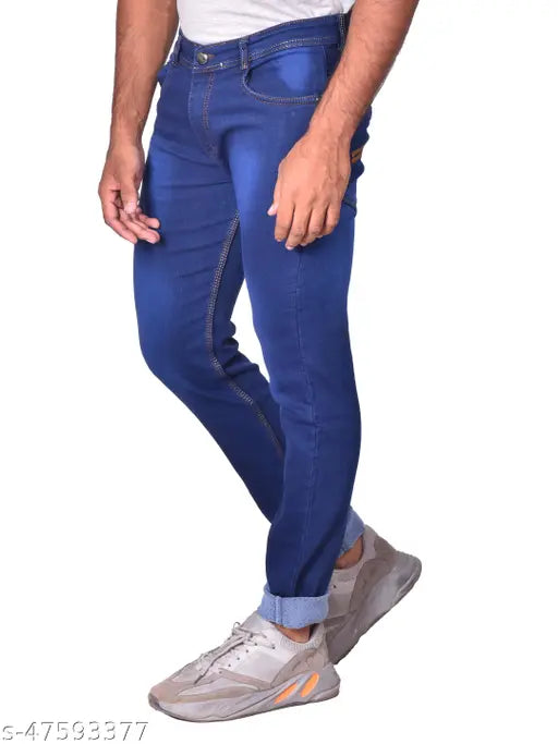 Stylish dyed/washed denim jeans for men, crafted from cotton. Mid rise, regular fit, sizes 28-36, Indian origin