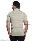 Striped cotton blend polo neck t-shirt, modern fit for men's casual wardrobe upgrade