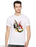 Men's white cotton blend guitar printed half sleeve T-shirt, comfortable for casual wear