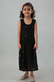 Kavish baby girl black printed Anarkali kurti with geometric short jacket, rayon three-quarter sleeves, size 7-8 years on model