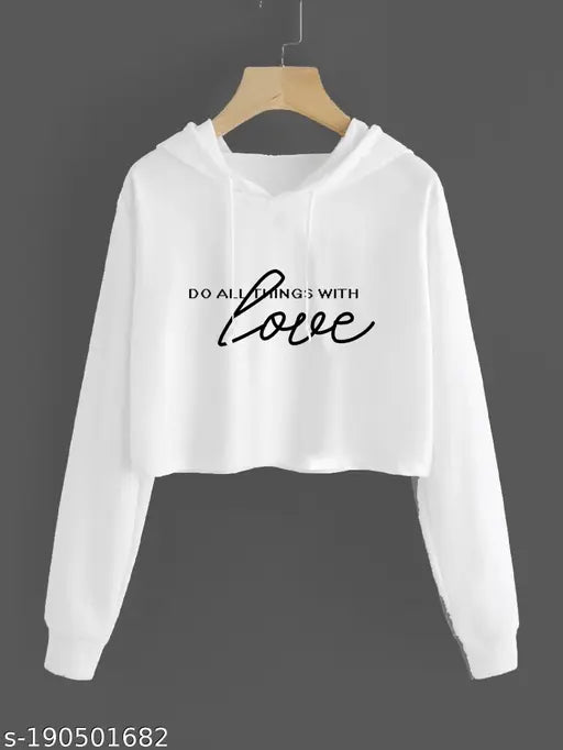 Scuba fabric, full-sleeve graphic print hoodie. Stylish crop top for girls and women in S, M, L, XL sizes (S: 32in bust, 18in length; M: 34in bust, 19in length; L: 36in bust, 20in length; XL: 38in bust, 21in length). Add a trendy touch to your wardrobe, origin India