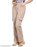 Tan stretchable denim women's high rise jeans, regular fit with six pockets