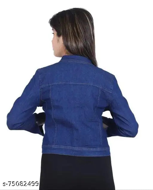 Classic modern denim jacket for women & girls, solid-colored, long sleeves, premium cotton blend, versatile fashion piece