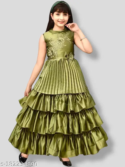 Silk sleeveless embellished net girls gown, latest ethnic Indian fashion for 4-10 year-olds