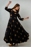 Black and gold printed rayon kurta with long hemline