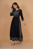 Rayon printed Aline kurta with three-quarter sleeves, single size options available for women
