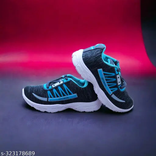 Blue, black, white sports shoe with blue laces