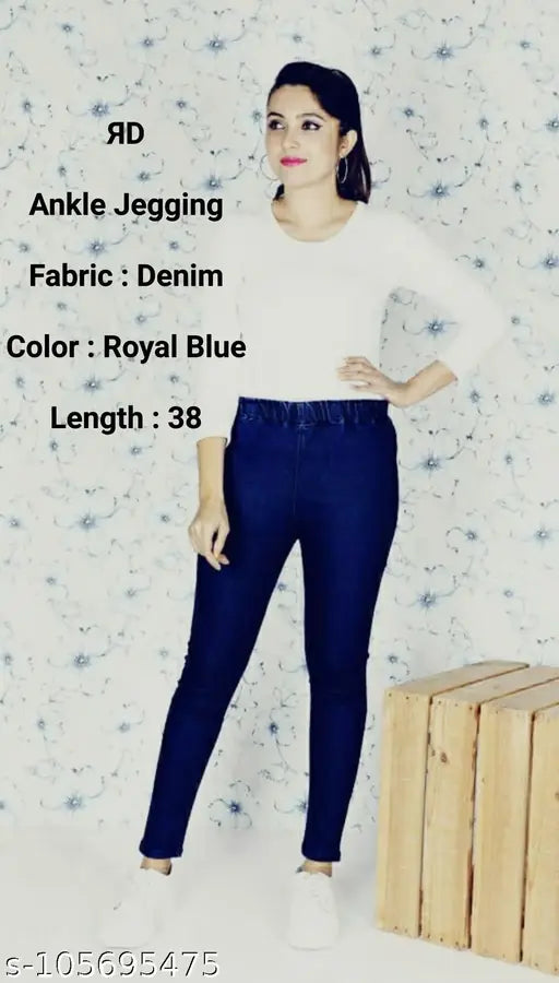 Denim womens jeggings, solid black, trendy high-waist style, comfortable and stretchable