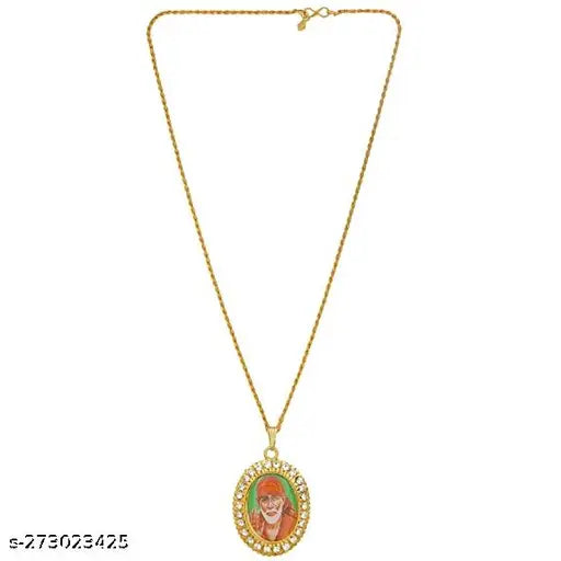Gold-plated brass Shirdi Sai Baba pendant, Indian sacred icon for men and women jewelry