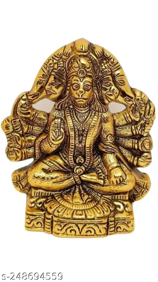 Brass Panchamukhi Hanuman Ji Idol, 12cm x 12cm x 8cm car size, Indian devotional showpiece for home office table