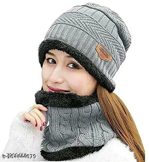 Woolen gray cap with matching socks, velvet touch, cozy, comfortable, for women, girls, all outfits