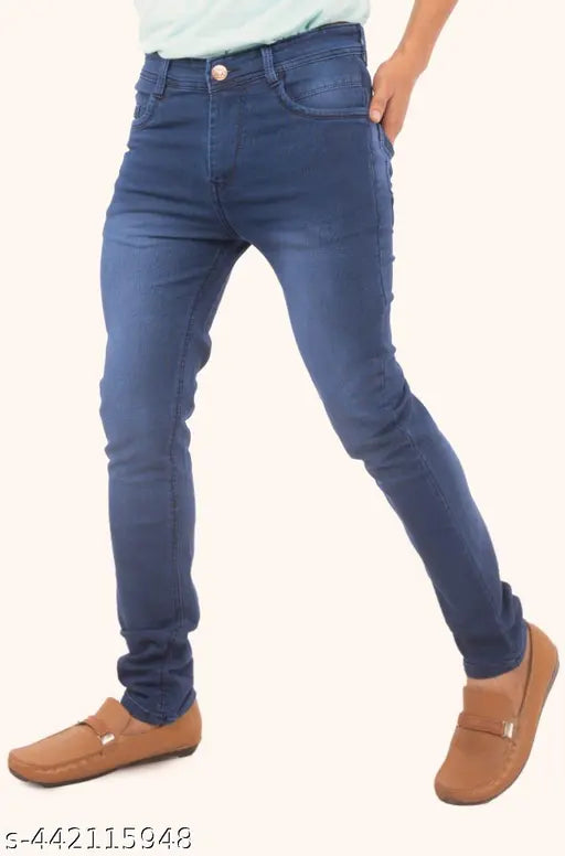 Dark blue slim fit denim jeans for men