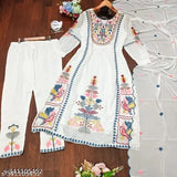 Pearl White Georgette Embroidered Net Suit, X-Lady SuperHit Collection, S size (36in bust, 50in length)