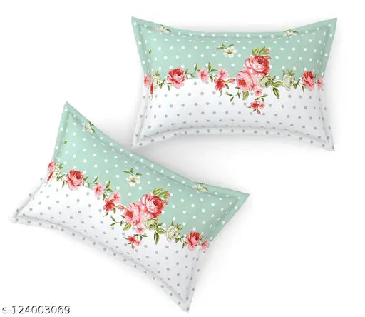 """200 TC Premium Soft Cotton Elastic Fitted"""Bedsheet""""With Two Pillow Covers- Double Bed Sheet""""