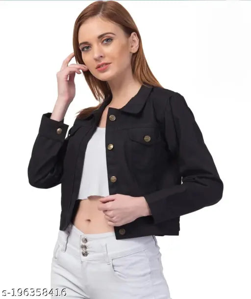The image shows a woman wearing a black zip jacket with visible side pockets over a white tank top. Her attire suggests casual, possibly spring or summer clothing