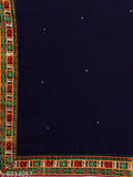 Dark fabric with intricate embroidery, designed for women's wear