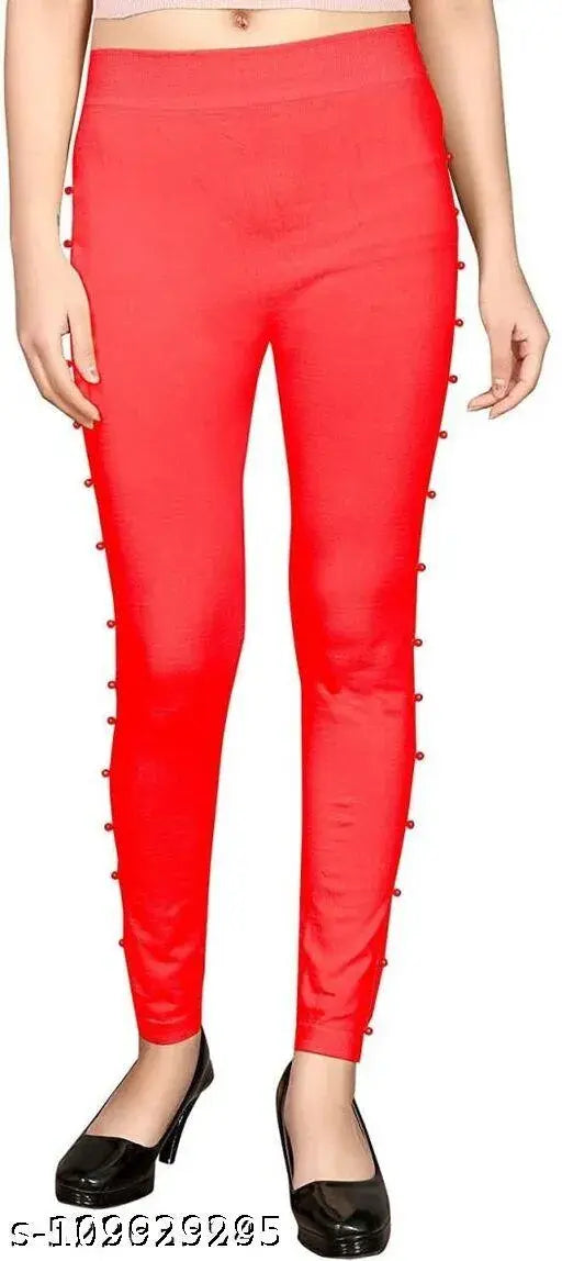 Stretchable cotton side stone legging/jegging for girls and women in self-design net pattern, available in sizes 24-32 inches