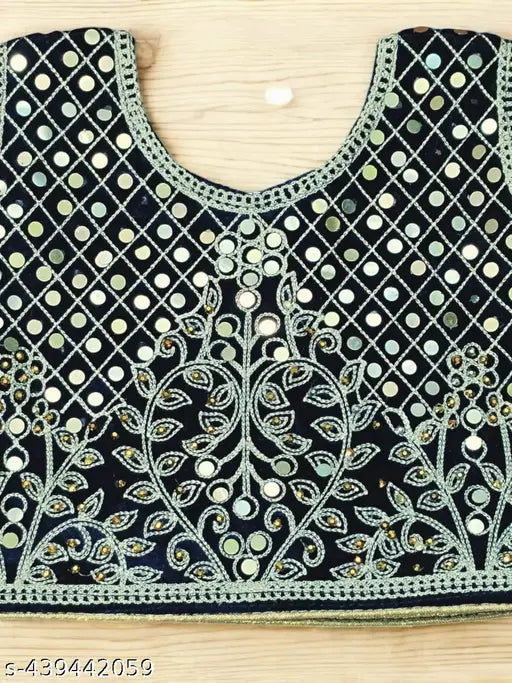 Velvet Zari Embroidered Mirror Work Lehenga Choli for Girls, vibrant Indian party wear