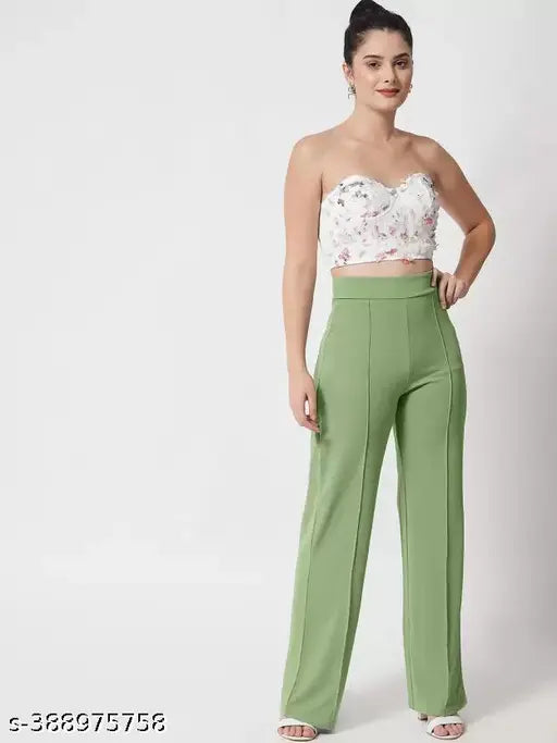 Cotton blend solid-colored high-waisted bell-bottom pants for women (India)