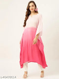 Ombre-pink crepe tie-dyed kaftan kurta, vibrant Indian ethnic wear for women in 4 sizes