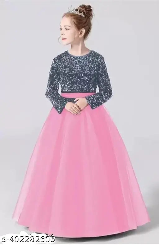 kids gown, net children's special occasion dress, long sleeves, girls fancy dress, kids princess gown - Indian-made exquisite style for young fashionistas, size 5-16 years