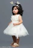 White net Barbie frock, embellished sleeveless party dress for toddlers (0-12 months)