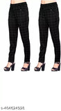 Stretchy black-on-black checked net jeggings combo pack (2), SAVI women's/girls double pocket design for ultimate comfort and style
