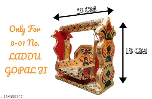 Handmade wooden Swing (Laddu Gopal Ji Jhula) with golden oxidized finish, perfect for gifting or pooja room decoration, intricately crafted Indian artistry