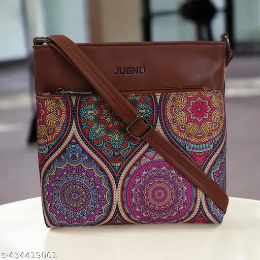 Multi-colored, paisley-printed, printed fabric, long strap, lightweight, travel, handcrafted, jute, ecofriendly, crossbody, shoulder, durable, collage, girl, party, office