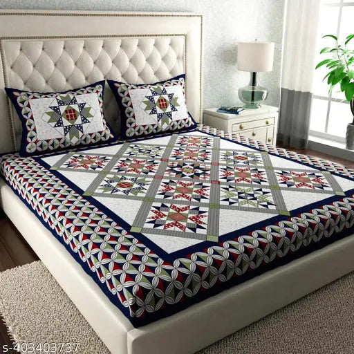 Rajasthani 100% Jaipuri Cotton King Size Double Bedsheet with 2 Pillow Covers - botanical-patterned, premium quality, skin-friendly cotton bedding for summer