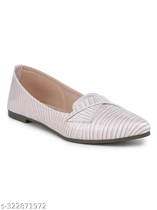 Cream synthetic leather ballerinas by Shezone for women, elegant slip-on footwear