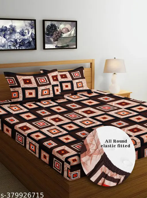 Glace cotton, super soft double bed sheet set with 2 pillow covers - ideal for summer, checked print, fine quality