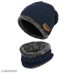 Dark blue fleece balaclava with drawstring ear and head covers