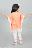 Cotton kids kurta set with embroidery, suitable for girls aged 12 months to 5 years. Indian ethnic wear with A-line chiffon top and sarara bottom