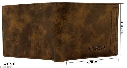 Brown two-fold leather men's wallet with textured pattern, perfect size for pocket or travel bag, features 2 SIM pockets, handcrafted in India