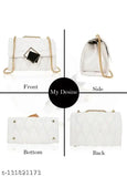 Girls Latest Stylish White Sling Bag, Black strap