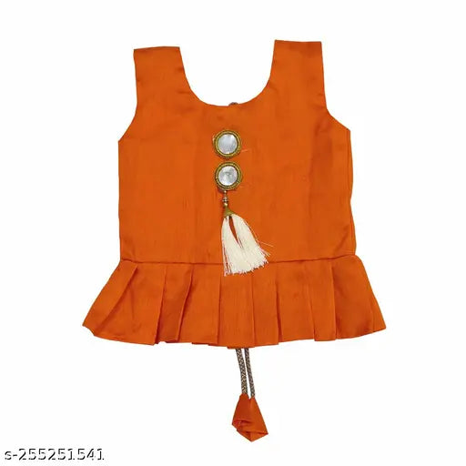 Chanderi cotton and net embellished kids' lengha set, versatile for functions, festivals, parties, and weddings