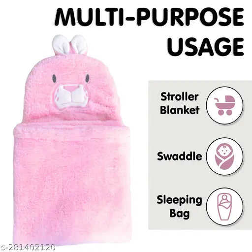 Pink wool hooded rabbit baby towel robe, size 86 x 82 CM (OYO BABY)