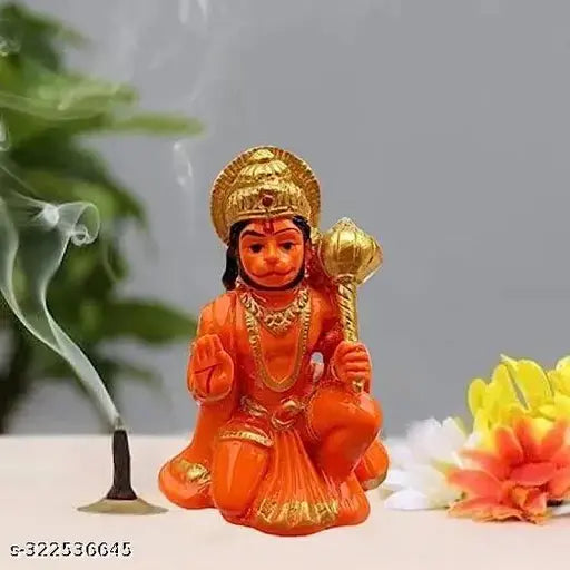 Orange polyresin Hanuman Ji statue, intricately hand-crafted, 3 inch small idol for dashboard or home decor