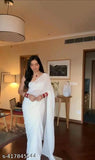 White unstitched traditional saree with pallu, long length