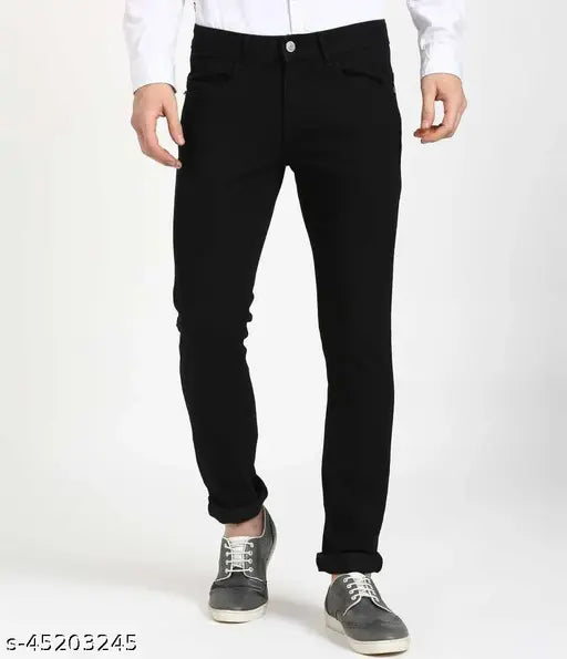 Creatywitty Men's slim fit black denim jeans, solid pattern, size 28/30/32, made in India