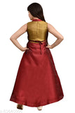 Red silk blend girls frock with embroidered net, three-quarter sleeves (India)