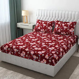 Luxurious maroon microfiber double fitted bedsheet (90x90 inches), 2 pillow covers included, ideal for summer, superfine quality