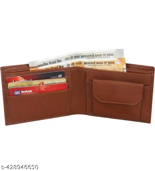 Faux leather men's casual card holder wallet, solid pattern, 2 compartments, free size for everyday essentials