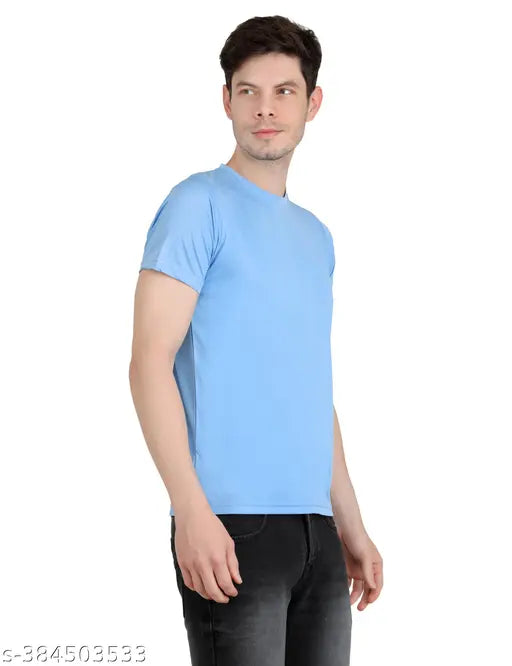 Men's solid round neck polycotton t-shirt, perfect for a day out with friends in India