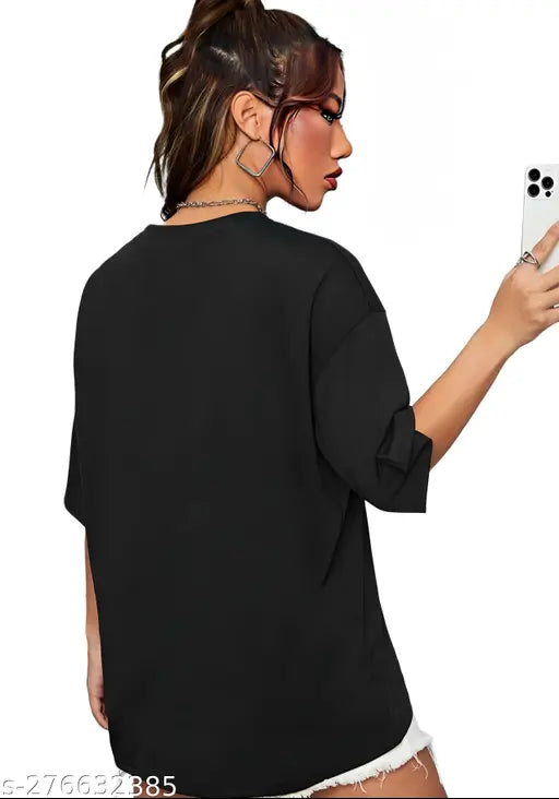 Cotton blend, oversized printed t-shirt for women's wear, three-quarter sleeves, India origin