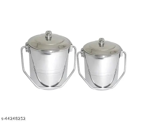 Silver, cylindrical, lid with handle, decorative containers
