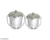 Silver, cylindrical, lid with handle, decorative containers