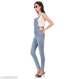 Women's stretchable slim fit dungaree, denim sleeveless, solid print, mid-rise jeans