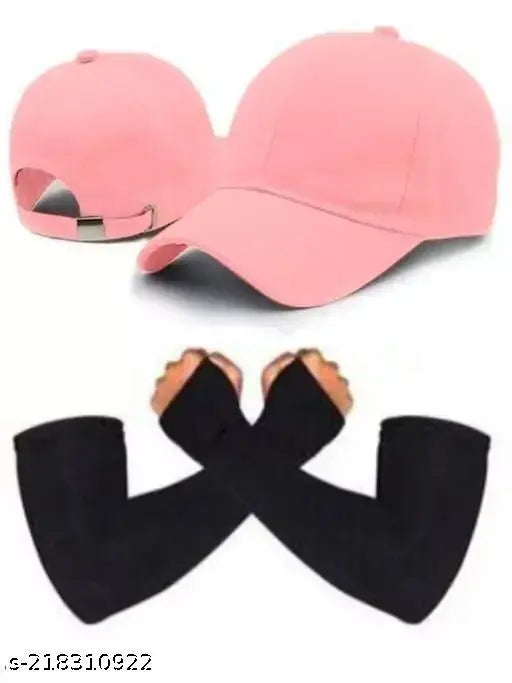 Two cotton base caps, casual style, unisex design, arm sleeves, UV protection, suitable for sports and driving